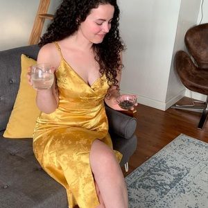 ASOS Gold Jacquard Floral Midi Dress